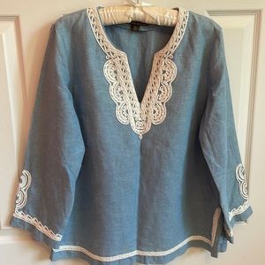 Jcrew Point Sur light blue and white V neck Tunic